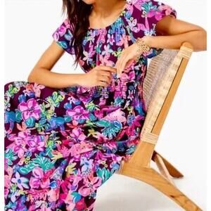 Lilly Pulitzer Ellabell Midi Cotton Dress Cherry Ganache Bohemian Garden Size XS